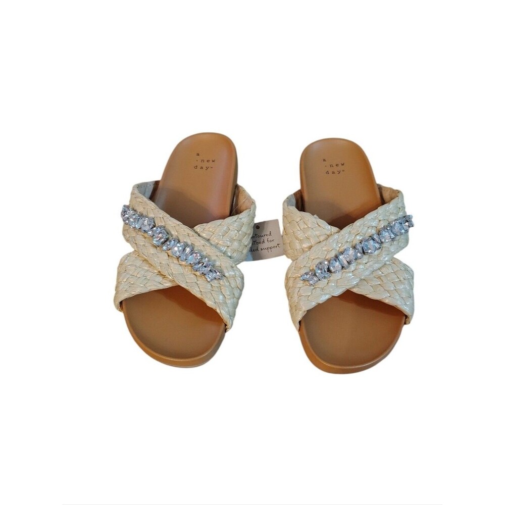 A New Day Phyllis Crystal Rhinestones Raffia Sandals